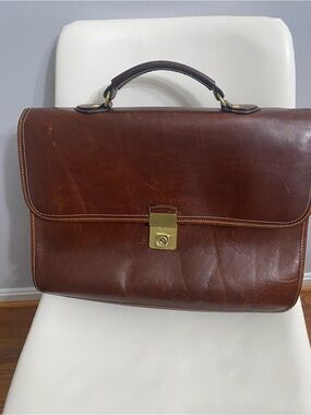 Henry Louis Classic Brown Leather Briefcase - Men's Professional Work Bag